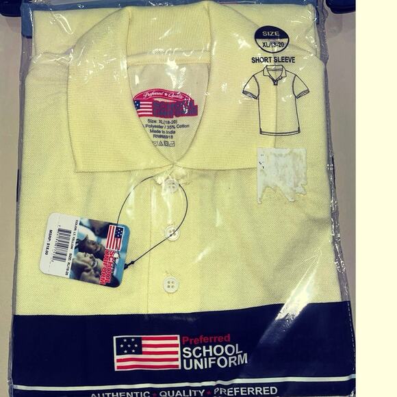 School Uniform Boys Yellow Polo Shirt XL 18-20 Short Sleeve Cotton Blend - Picture 2 of 4